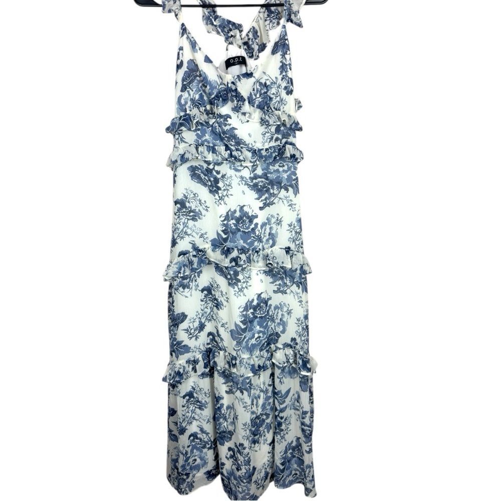 O.P.T. Floral Ruffle Blue & White Midi dress M